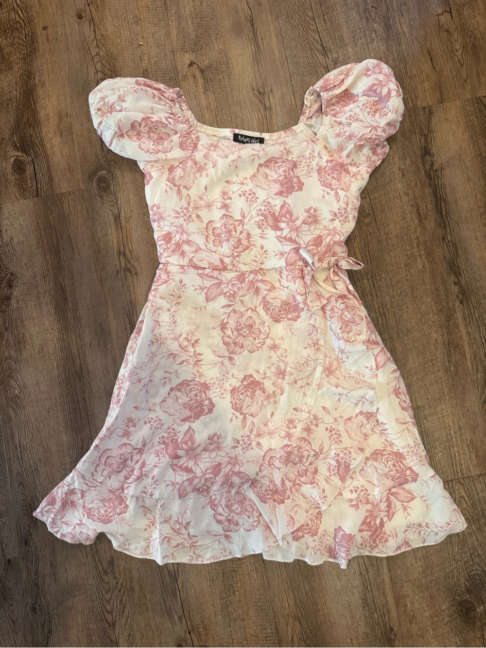 Trixxi Pink Floral Puff-Sleeve Wrap Dress for Kids